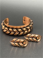 Vintage Renoir Copper Cuff & Clip Earrings w/