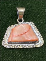 Sterling Silver Pendan w/ Coral Colored Dyed