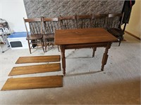 Antique Dining Table On Casters & 6 Chairs