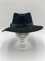 Black Fedora Hat With Turquoise Studded Belt