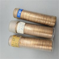 3 FULL ROLL PENNIES 1959 P,  1962 D & 1963 D