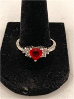 Size 11 Silver Tone Ring With Red And White Stones