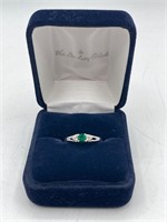 Silver Tone Ring With Green And White Stones