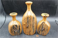 3 Reclaimed "Locust Post" Signed Candle Holders