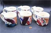 6 Studio Art Pottery Mugs Signed Handy