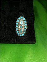 Old Pawn Native American Turquoise 925 Ring Sz 7.5