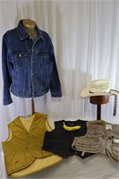 5 Vtg. Men's Wrangler Vests, DBL.'S' Cowboy Hat+