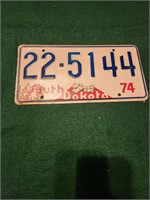 Vtg. South Dakota 1974 Plate