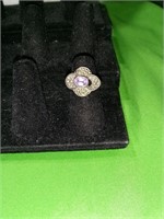 Sterling 925 Purple Stone & Marcasite Ring Sz 4.5