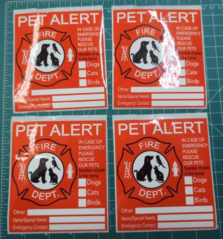 4x pet alert firefighter notification decals