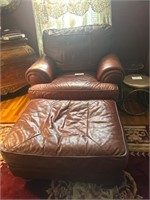 Berkline Leather Brown Chair & Ottoman