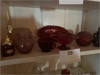 2 Shelves of  Red Dishes & Glassware