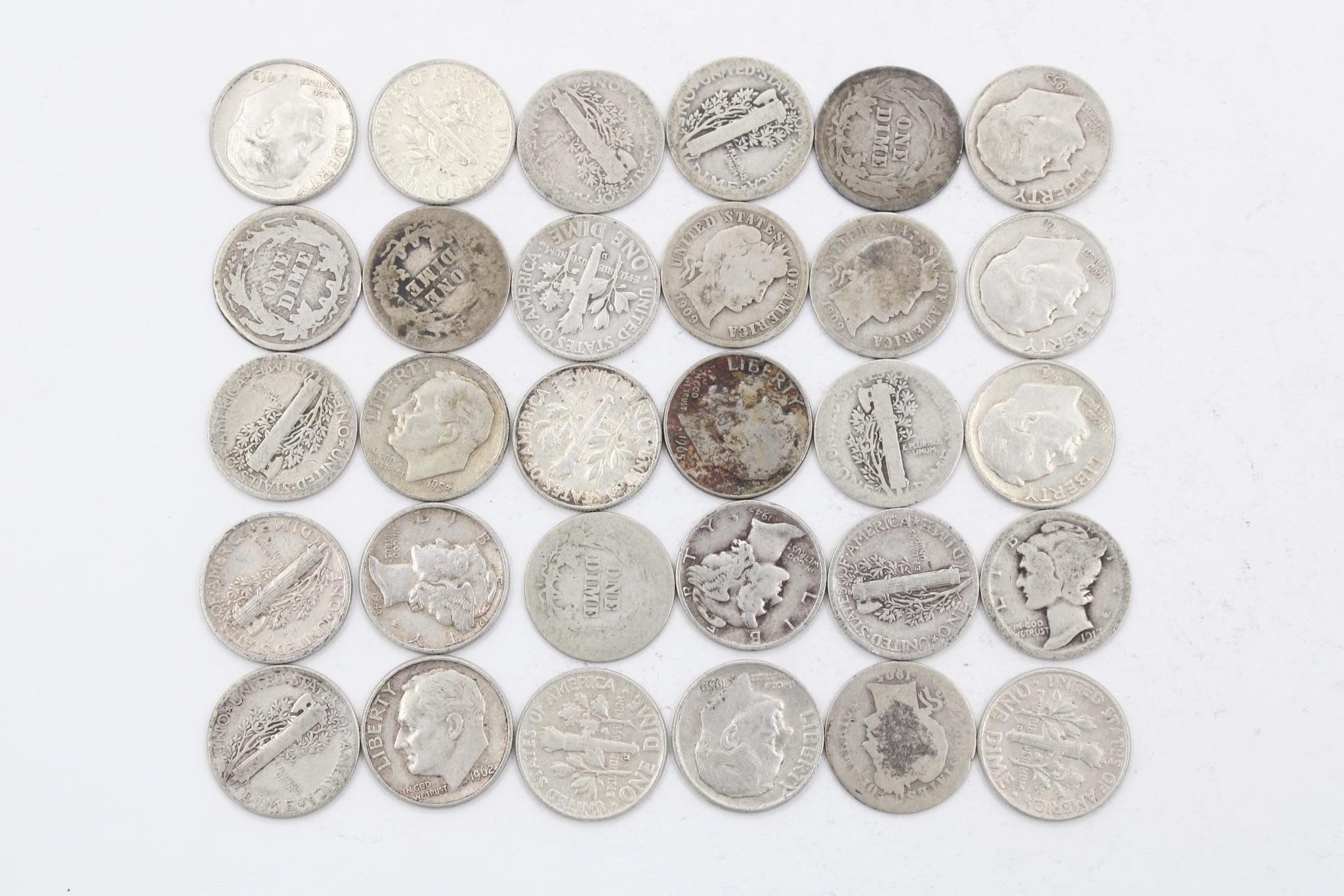 (30) Mixed Silver Mercury & Roosevelt Dimes