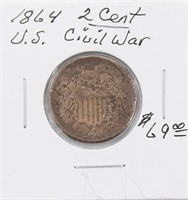 1864 U.S. Civil War 2 Cent Piece