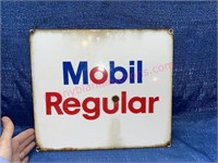 Vtg Pump Plate "Mobil Regular" porcelain sign