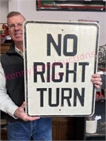 Heavy old metal "No Right Turn" sign (18x24) large