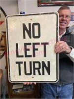 Heavy old metal "No Left Turn" sign (18x24) large