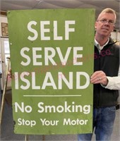 Vtg "Self Serve Island" aluminum sign 24x36