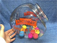 Vtg Archway glass cookie jar (no lid) w/ balls