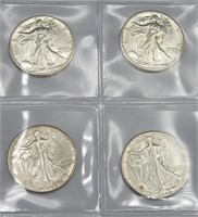 (4) 1942 Walking Liberty 90% Silver Half Dollars