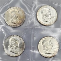 (4) 1963 Franklin 90% Silver Half Dollars
