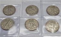 (6) 1940s Walking Liberty 90% Silver Half Dollars