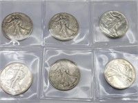 (6) 1940s Walking Liberty 90% Silver Half Dollars