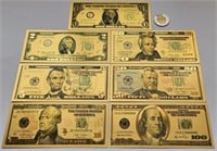 Collection billets 1-100$ US Presidents GOLD 24K