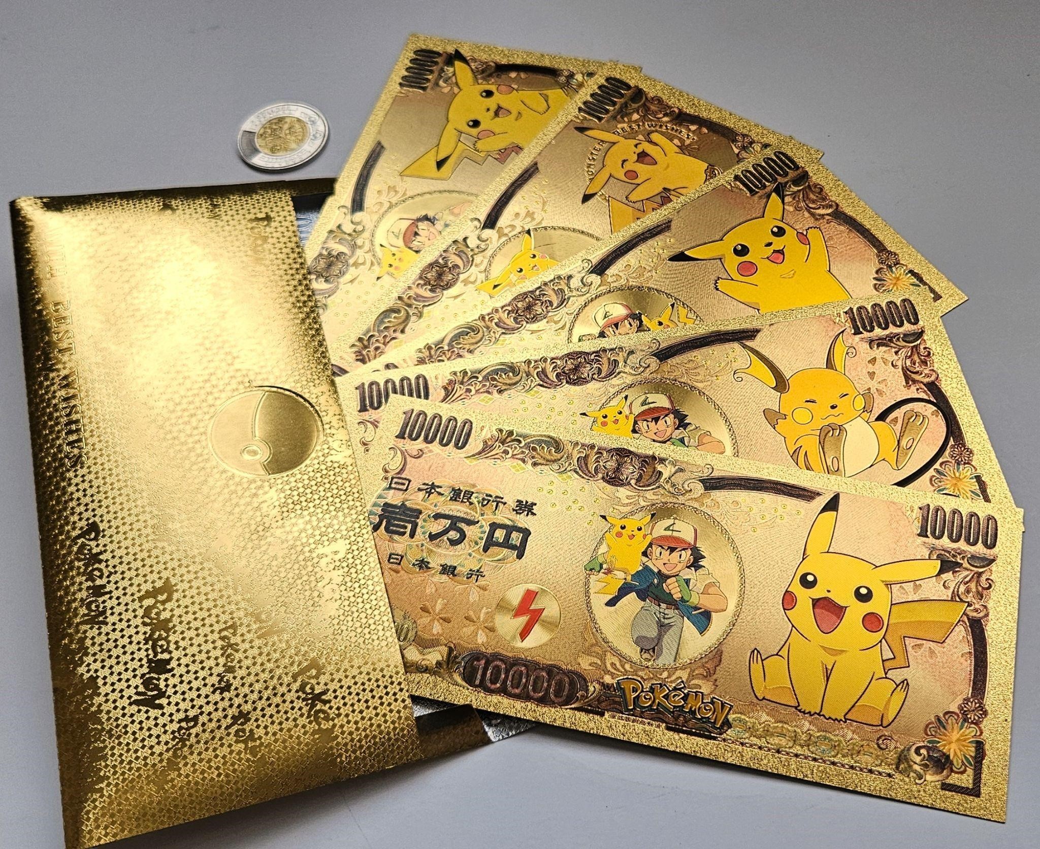 5 billets de collection PIKACHU GOLD Feuille d'or