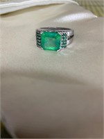 5+carat emerald with 925 rhodium coated ring