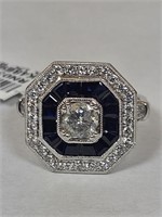 Platinum (PLAT) Diamond and Sapphire Corundum Ring