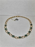 14K Yellow Gold Emerald Beryl and Diamond Necklace