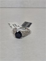 Platinum Sapphire Corundum and Diamond Ring