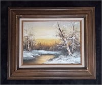 Oil on Canvas Winter Landscape Signed C. Whitman