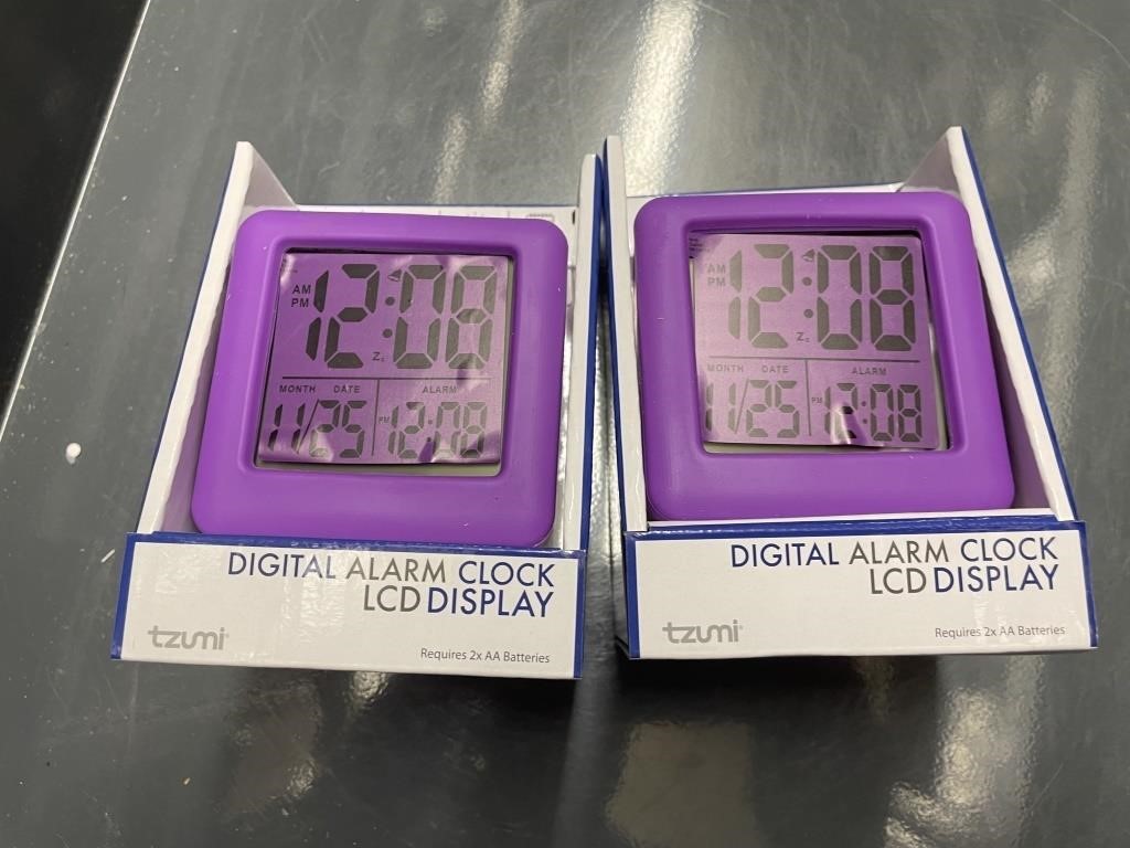 2 Digital Alarm clock w/ LCD display battery oper