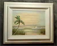 Oil on Canvas-Signed-Tropical Beach Scene-Peaceful