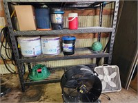 Barn fan, metal shelving, insulation,  coolers,