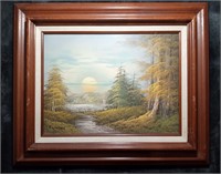 Oil on Canvas/Forest Sunrise/Scene-Signed