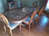Marble top Dining room table and 6 chairs table