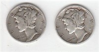 2 90% Silver US Mercury Dimes