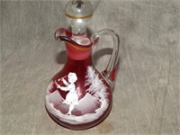 Vintage Mary Gregory Cranberry Cruet w/stopper