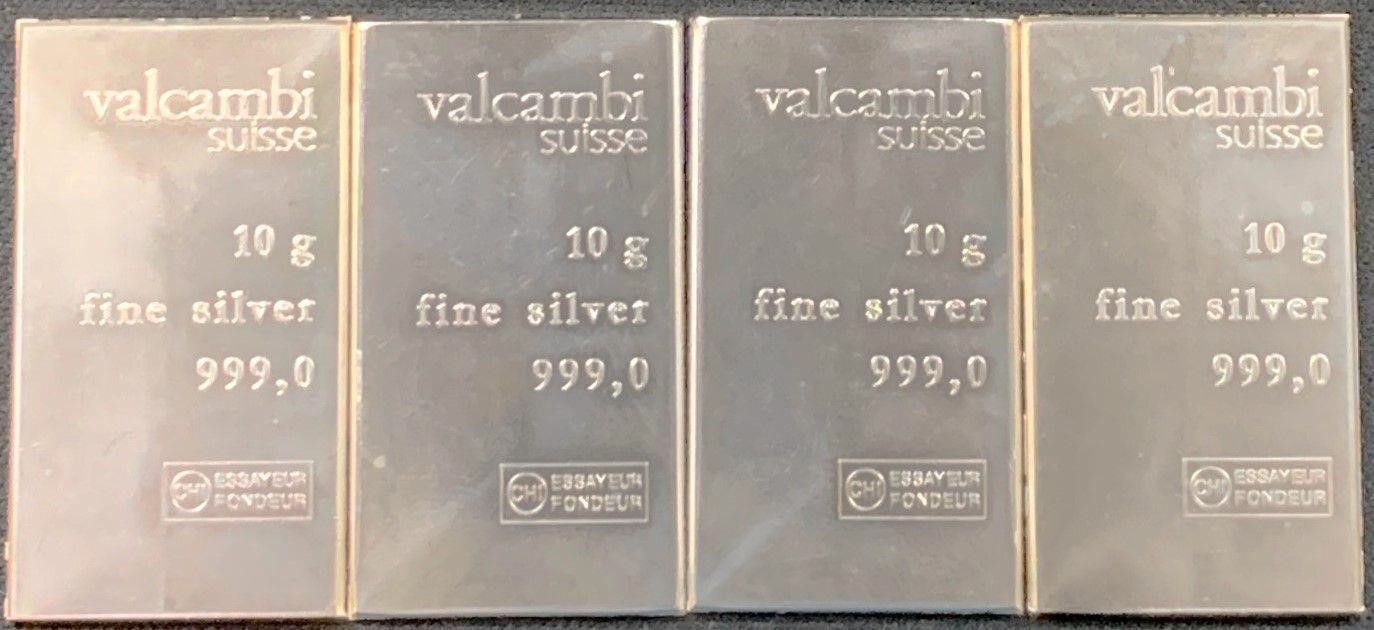 4 valcambi 10g .999 Silver Bullion Snap Bars