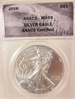 2018 Silver Eagle ANACS MS69 $1 Coin