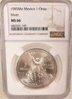 1985 Mexico 1 Onza (ounce) Silver MS66 Coin