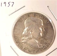1957 Benjamin Franklin Silver Half Dollar