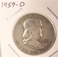 1959 D Benjamin Franklin Silver Half Dollar