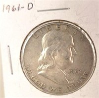 1961 D Benjamin Franklin Silver Half Dollar