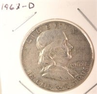 1963 D Benjamin Franklin Silver Half Dollar