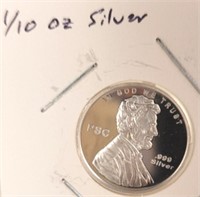 Lincoln Wheat Penny 1/10 oz Silver Round