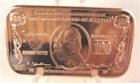 $100 Banknote 1 oz. Copper Bar